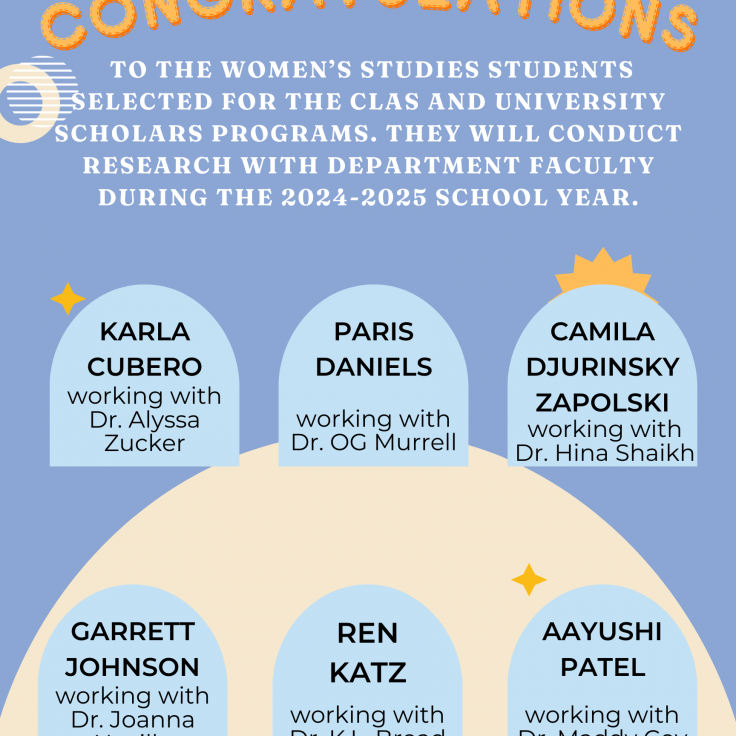 Congratulations to Women’s Studies students and their faculty mentors selected for the CLAS and University Scholars Programs